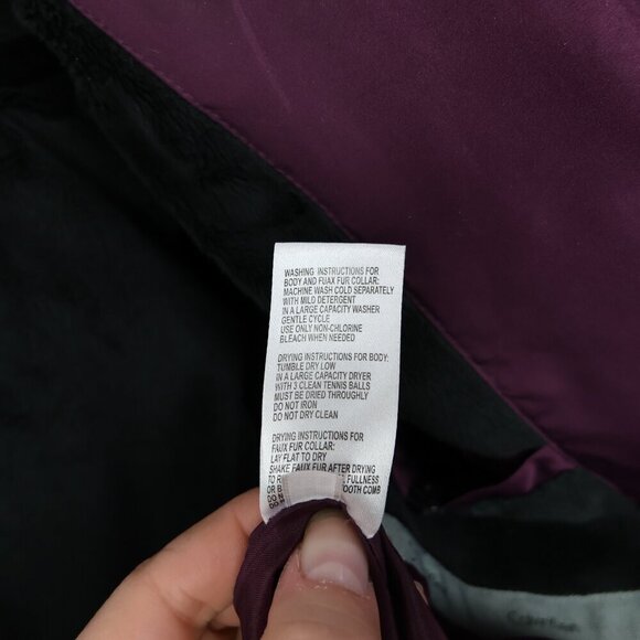Calvin Klein Faux Fur Hooded Puffer Jacket - Plum - Size Medium - Picture 3 of 16